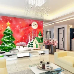 3D Moon Christmas Tree 021 Wallpaper Mural Wall Mural Wall Murals Removable Wallpaper Self-adhesive