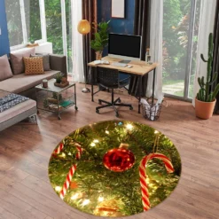 3D Red Ball Candy Cane Pendant 54066 Christmas Round Non Slip Rug Mat Room Mat Quality Elegant Photo