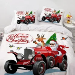3D Christmas Tree Car 9146 Bed Pillowcases Quilt Cover Set Bedding Set Pillowcases Duvet Cover KING