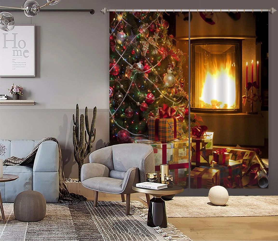 3D Tree Gift Fireplace 52004 Christmas Blockout Photo Curtain Printing Curtains Drapes Fabric Window 4 3D Tree Gift Fireplace 52004 Christmas Blockout Photo Curtain Printing Curtains Drapes Fabric Window - Image 2