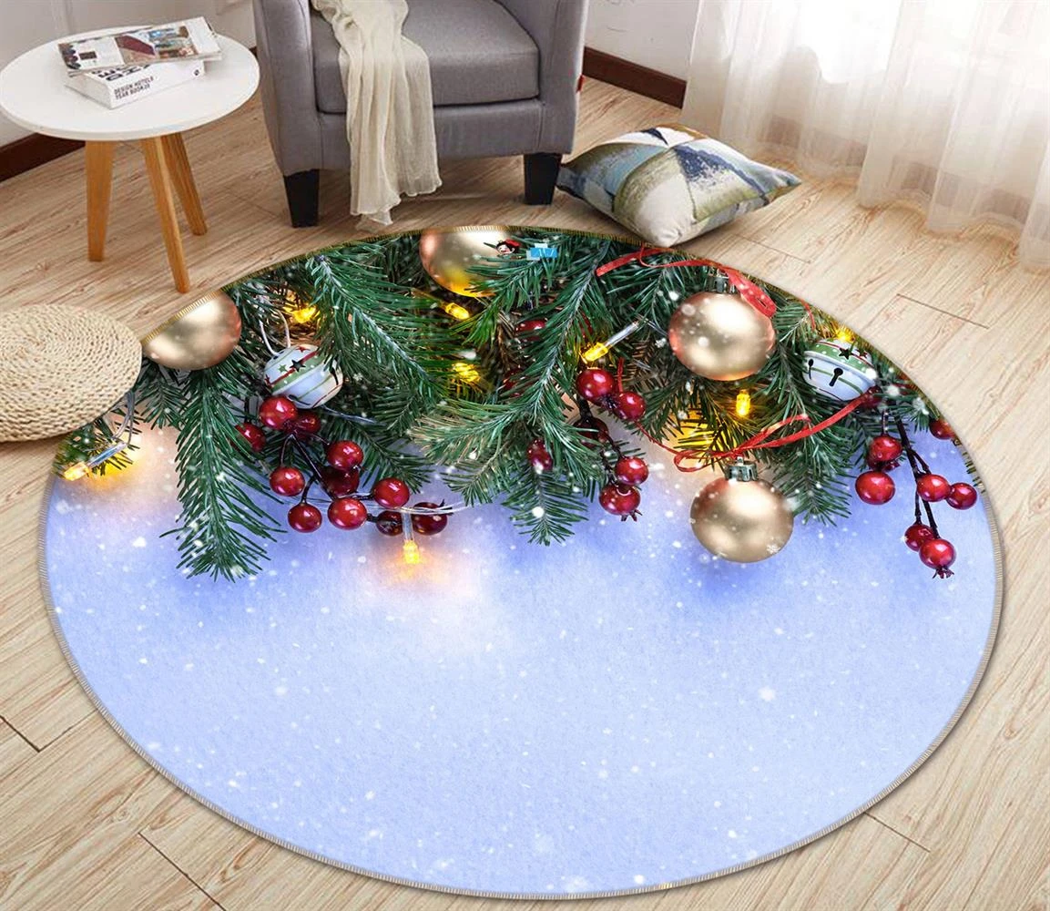 3D Branches Golden Ball Pendant 54171 Christmas Round Non Slip Rug Mat Room Mat Quality Elegant Phot 4 3D Branches Golden Ball Pendant 54171 Christmas Round Non Slip Rug Mat Room Mat Quality Elegant Phot - Image 2