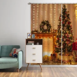 3D Fireplace Tree 52077 Christmas Blockout Photo Curtain Printing Curtains Drapes Fabric Window Xmas