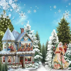 3D Christmas Snowflake Tree And House Wallpaper Mural Wall Mural Wall Murals Removable Wallpaper Wov