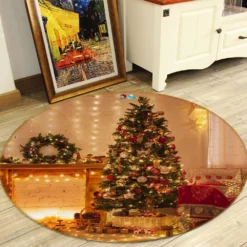 3D Tree 54077 Christmas Round Non Slip Rug Mat Room Mat Quality Elegant Photo Carpet Xmas