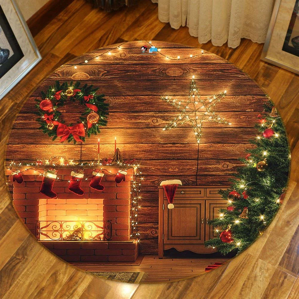3D Fireplace Tree 54093 Christmas Round Non Slip Rug Mat Room Mat Quality Elegant Photo Carpet Xmas 5 3D Fireplace Tree 54093 Christmas Round Non Slip Rug Mat Room Mat Quality Elegant Photo Carpet Xmas - Image 3
