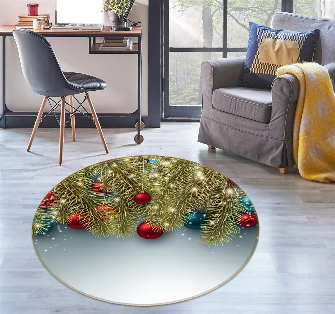 3D Golden Branches 54186 Christmas Round Non Slip Rug Mat Room Mat Quality Elegant Photo Carpet Xmas 4 3D Golden Branches 54186 Christmas Round Non Slip Rug Mat Room Mat Quality Elegant Photo Carpet Xmas - Image 2