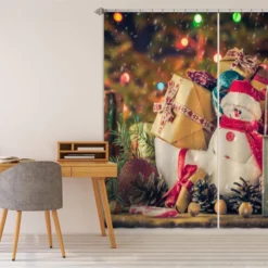 3D Snowman Doll Pile Of Gifts 52029 Christmas Blockout Photo Curtain Printing Curtains Drapes Fabric