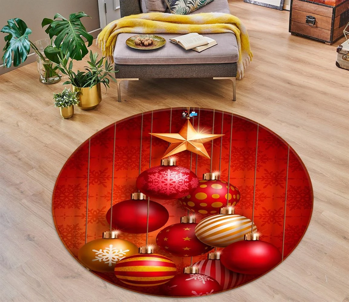 3D Red Ball 54102 Christmas Round Non Slip Rug Mat Room Mat Quality Elegant Photo Carpet Xmas 4 3D Red Ball 54102 Christmas Round Non Slip Rug Mat Room Mat Quality Elegant Photo Carpet Xmas - Image 2