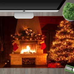 3D Tree Fireplace Light 51247 Christmas Non-slip Office Desk Mouse Mat Large Keyboard Pad Game Xmas