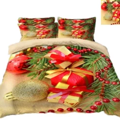 3D Christmas Red Beads Gift Box 79 Bed Pillowcases Quilt Cover Set Bedding Set Pillowcases Duvet Cov