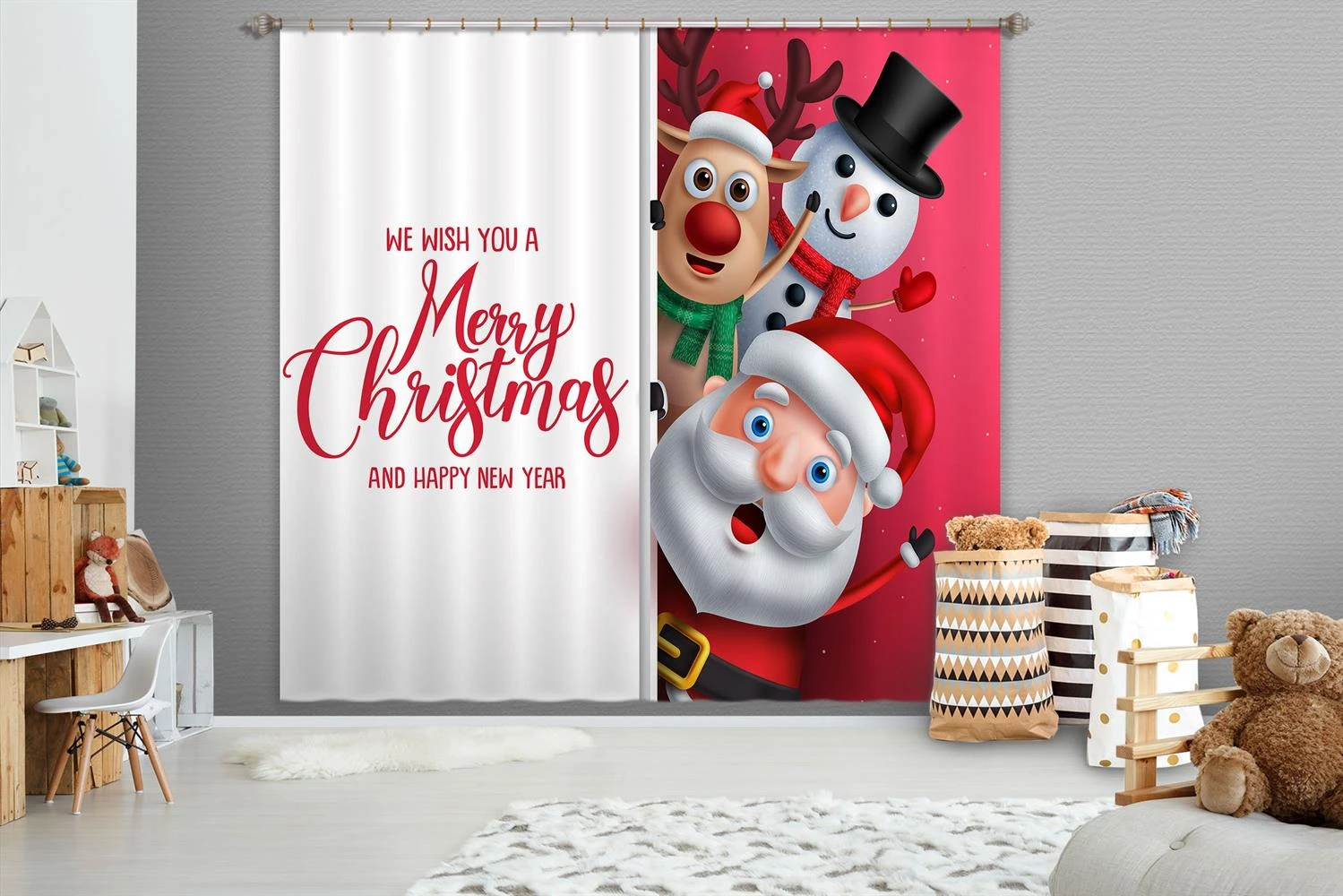 3D Santa Claus Snowman 52065 Christmas Blockout Photo Curtain Printing Curtains Drapes Fabric Window 4 3D Santa Claus Snowman 52065 Christmas Blockout Photo Curtain Printing Curtains Drapes Fabric Window - Image 2