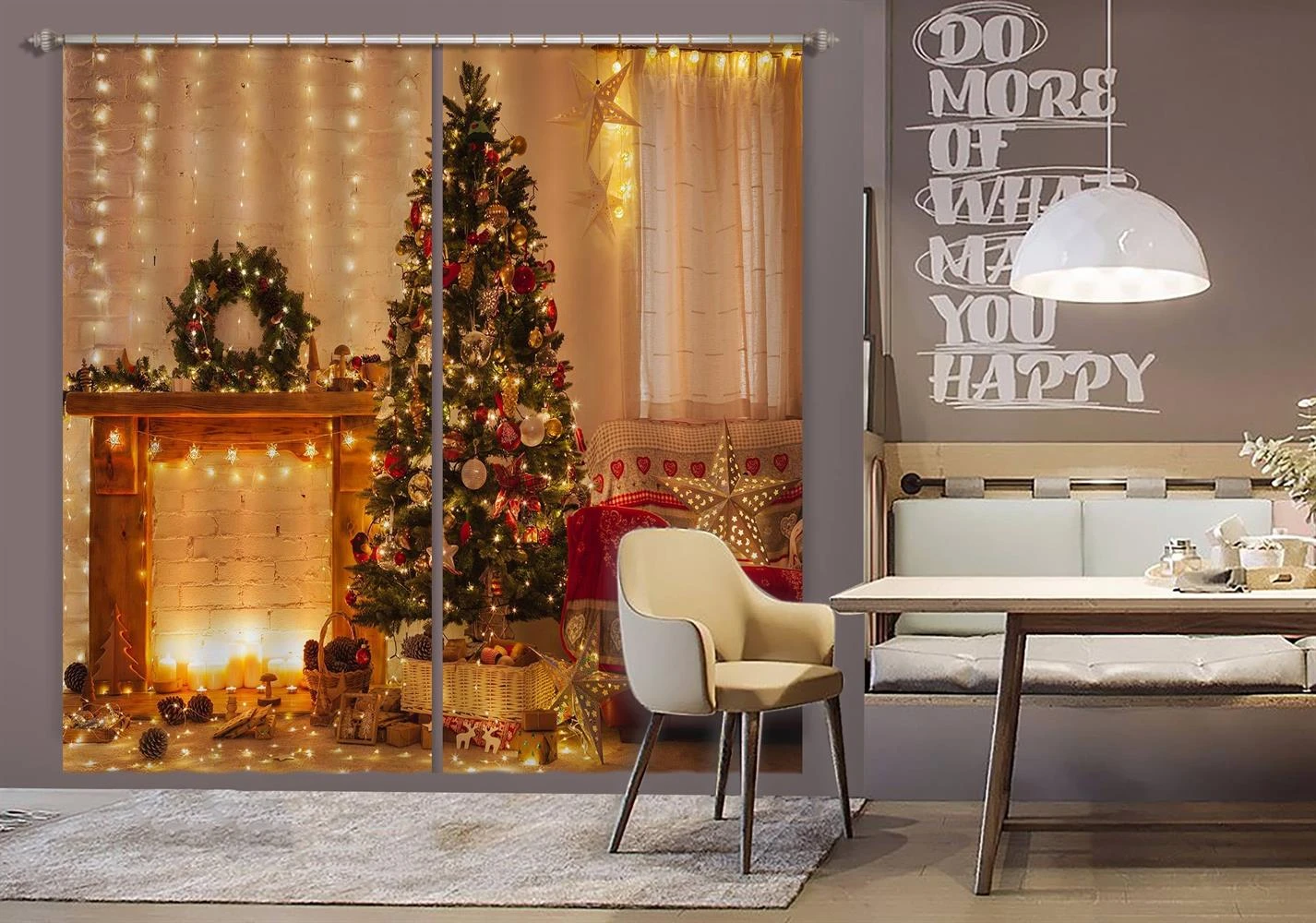 3D Fireplace Tree 52077 Christmas Blockout Photo Curtain Printing Curtains Drapes Fabric Window Xmas 4 3D Fireplace Tree 52077 Christmas Blockout Photo Curtain Printing Curtains Drapes Fabric Window Xmas - Image 2