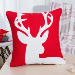 Embroidered Merry Christmas Cushion Cover - Reindeer