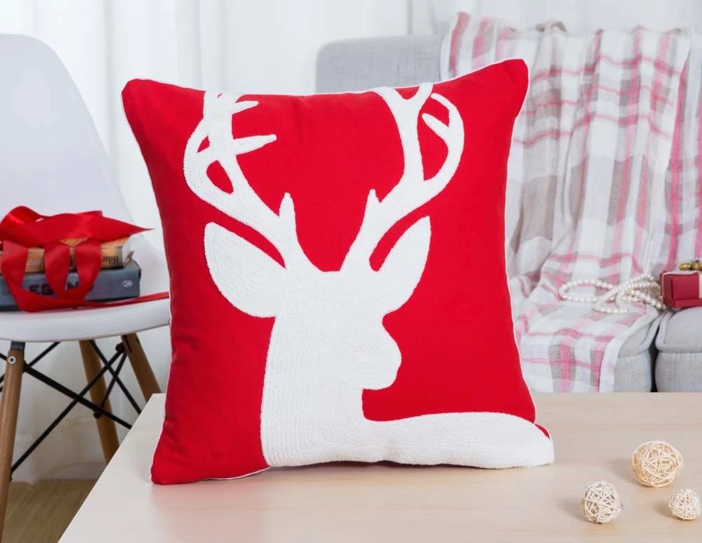 Embroidered Merry Christmas Cushion Cover - Reindeer 3 Embroidered Merry Christmas Cushion Cover - Reindeer