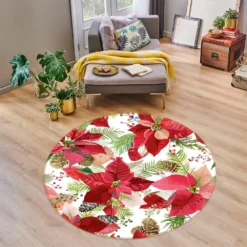 3D Red Leaves Flowers 54043 Christmas Round Non Slip Rug Mat Room Mat Quality Elegant Photo Carpet X