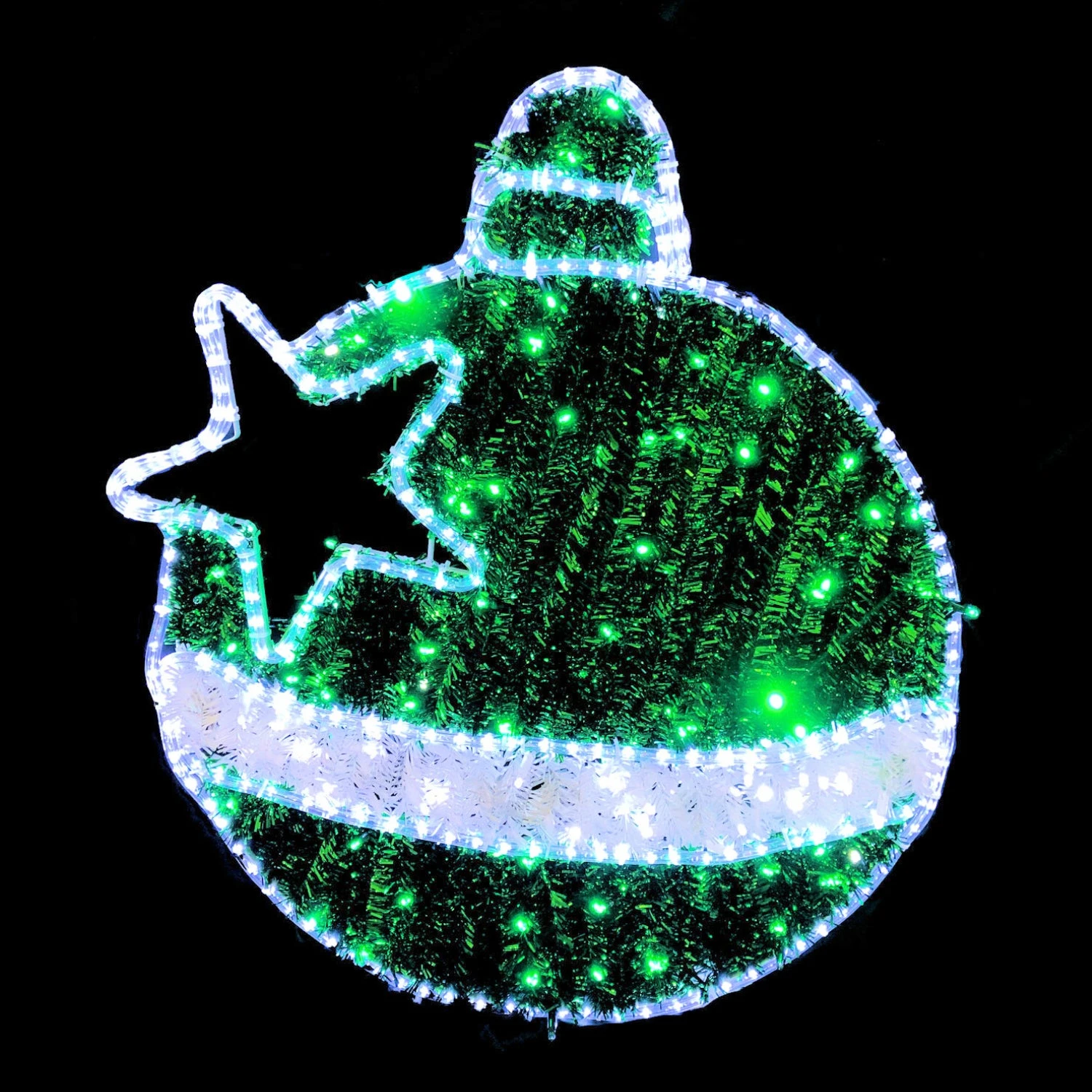 Christmas LED Motif Tinsel Filled Baubles 74x82cm Indoor/Outdoor-Green White 3 Christmas LED Motif Tinsel Filled Baubles 74x82cm Indoor/Outdoor-Green White