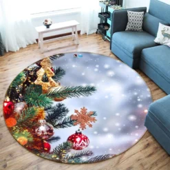 3D Tree Pendant 54156 Christmas Round Non Slip Rug Mat Room Mat Quality Elegant Photo Carpet Xmas
