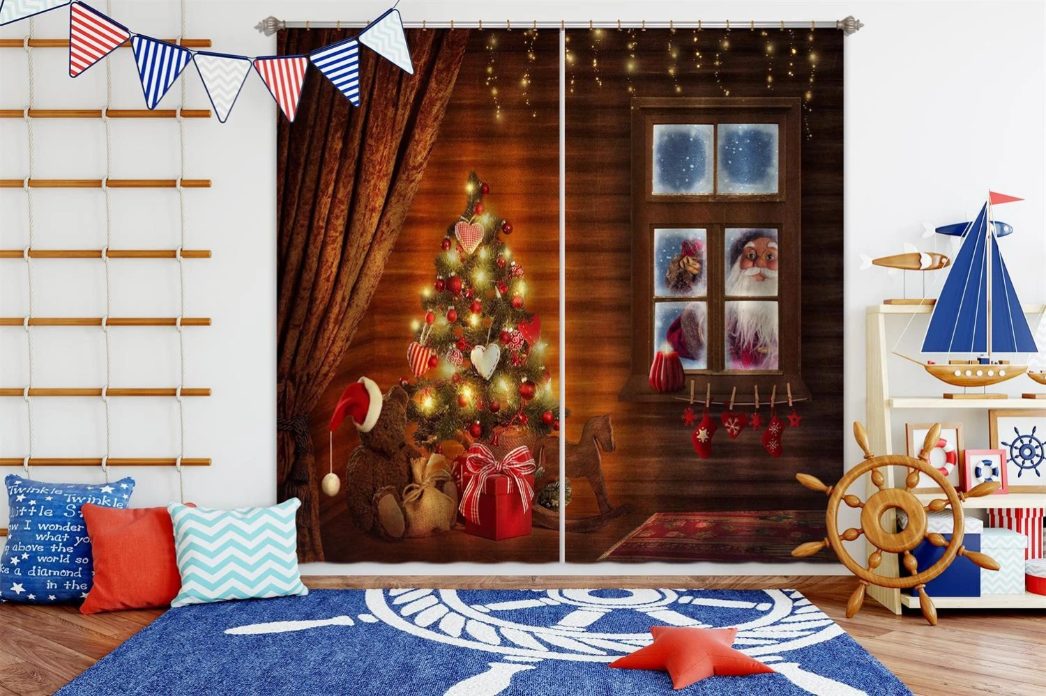 3D Tree Window Santa Claus 52009 Christmas Blockout Photo Curtain Printing Curtains Drapes Fabric Wi 4 3D Tree Window Santa Claus 52009 Christmas Blockout Photo Curtain Printing Curtains Drapes Fabric Wi - Image 2