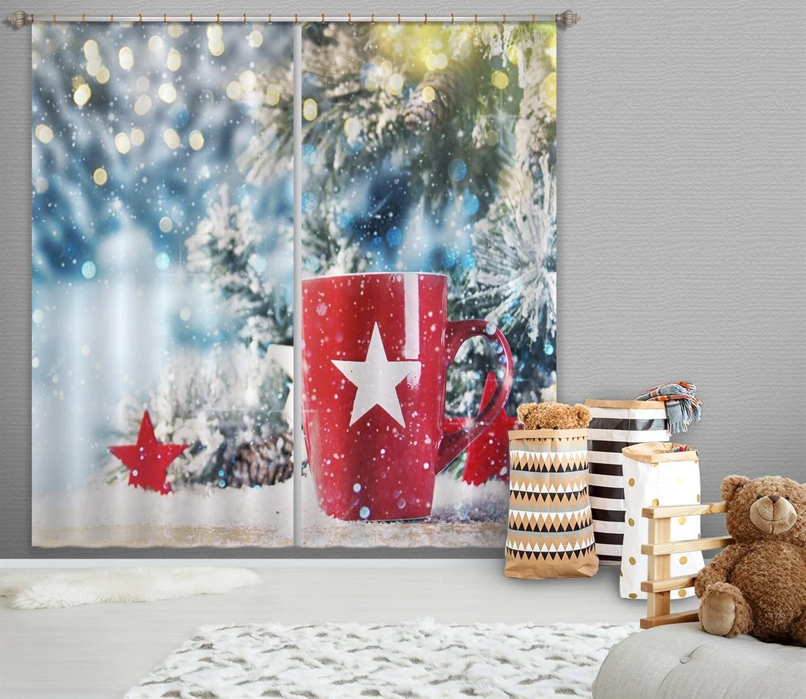 3D Red Water Flass 52045 Christmas Blockout Photo Curtain Printing Curtains Drapes Fabric Window Xma 4 3D Red Water Flass 52045 Christmas Blockout Photo Curtain Printing Curtains Drapes Fabric Window Xma - Image 2