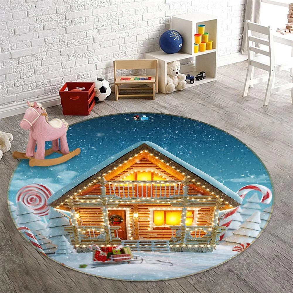 3D Snow House 54049 Christmas Round Non Slip Rug Mat Room Mat Quality Elegant Photo Carpet Xmas 4 3D Snow House 54049 Christmas Round Non Slip Rug Mat Room Mat Quality Elegant Photo Carpet Xmas - Image 2