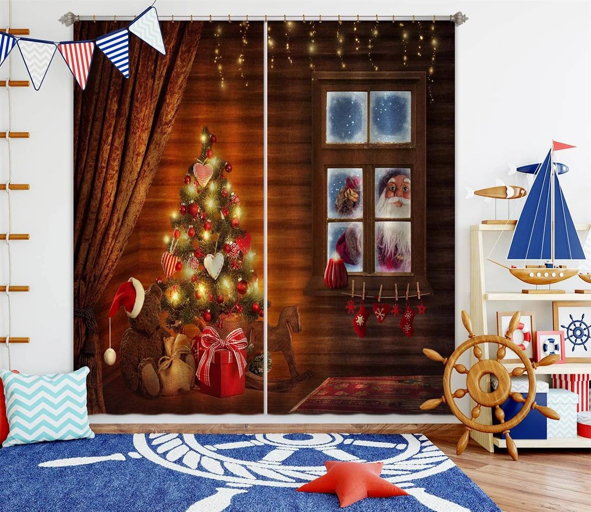 3D Tree Window Santa Claus 52009 Christmas Blockout Photo Curtain Printing Curtains Drapes Fabric Wi 5 3D Tree Window Santa Claus 52009 Christmas Blockout Photo Curtain Printing Curtains Drapes Fabric Wi - Image 3