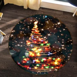 3D Colored Lights Tree 54179 Christmas Round Non Slip Rug Mat Room Mat Quality Elegant Photo Carpet