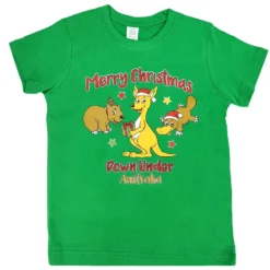 New Kids Christmas Xmas T Shirt Tee Tops 100% Cotton Boys Girls Gift Red White - Kangaroo (Green)