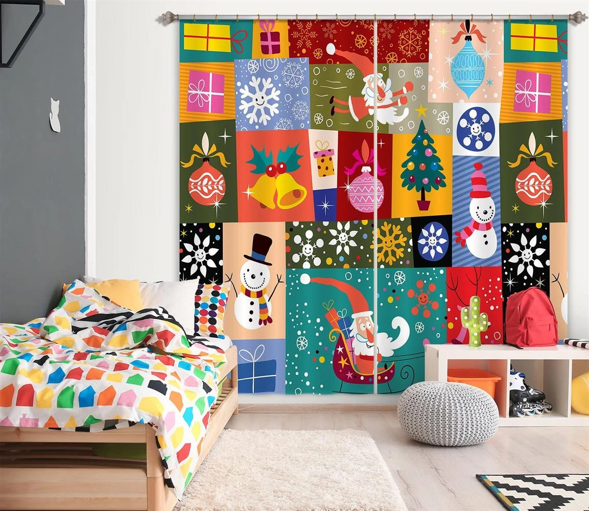 3D Colored Square Santa Tree 52007 Christmas Blockout Photo Curtain Printing Curtains Drapes Fabric 4 3D Colored Square Santa Tree 52007 Christmas Blockout Photo Curtain Printing Curtains Drapes Fabric - Image 2