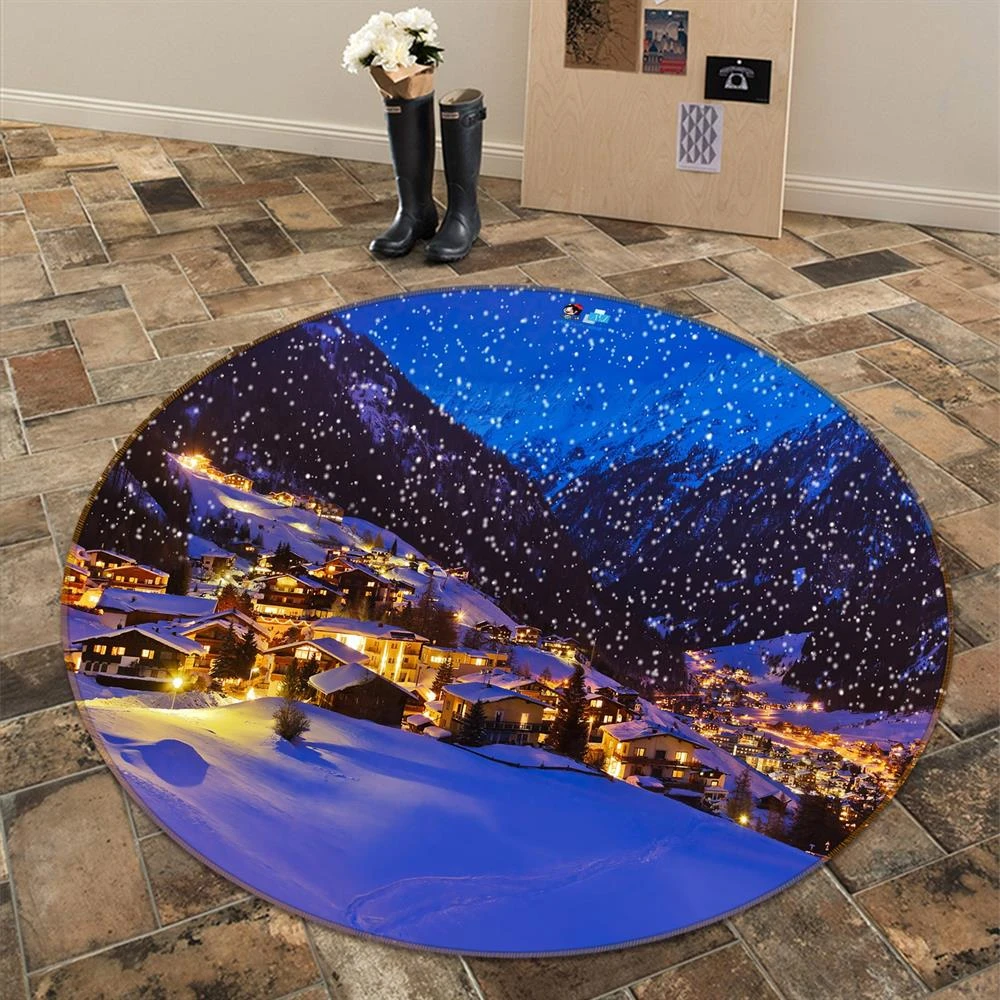 3D Snow Mountain House 54182 Christmas Round Non Slip Rug Mat Room Mat Quality Elegant Photo Carpet 4 3D Snow Mountain House 54182 Christmas Round Non Slip Rug Mat Room Mat Quality Elegant Photo Carpet - Image 2