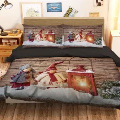 3D Christmas Doll Oil Lamp 11 Bed Pillowcases Quilt Cover Set Bedding Set Pillowcases Duvet Cover KI