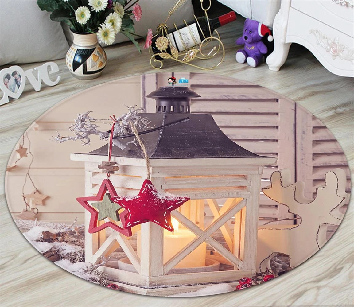 3D White Candle Light 65231 Christmas Round Non Slip Rug Mat Room Mat Quality Elegant Photo Carpet X 4 3D White Candle Light 65231 Christmas Round Non Slip Rug Mat Room Mat Quality Elegant Photo Carpet X - Image 2