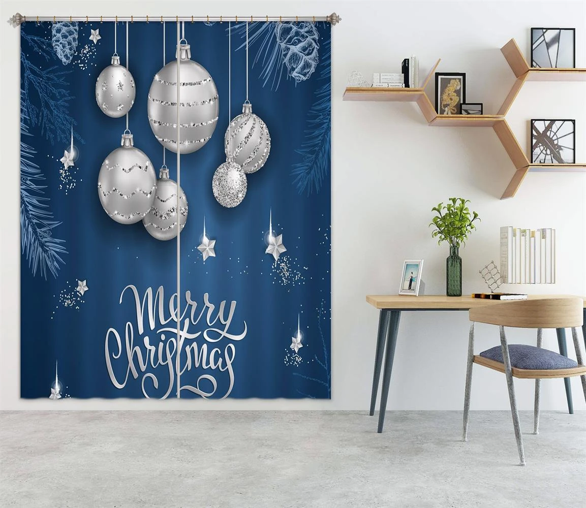 3D White Ball 52072 Christmas Blockout Photo Curtain Printing Curtains Drapes Fabric Window Xmas 4 3D White Ball 52072 Christmas Blockout Photo Curtain Printing Curtains Drapes Fabric Window Xmas - Image 2