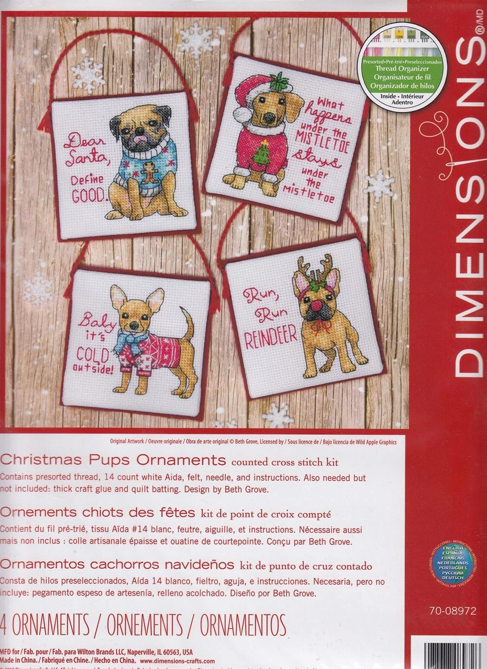 CHRISTMAS PUPS ORNAMENTS Counted Cross Stitch Kit, Set Of 4, 70-08972 3 CHRISTMAS PUPS ORNAMENTS Counted Cross Stitch Kit, Set Of 4, 70-08972