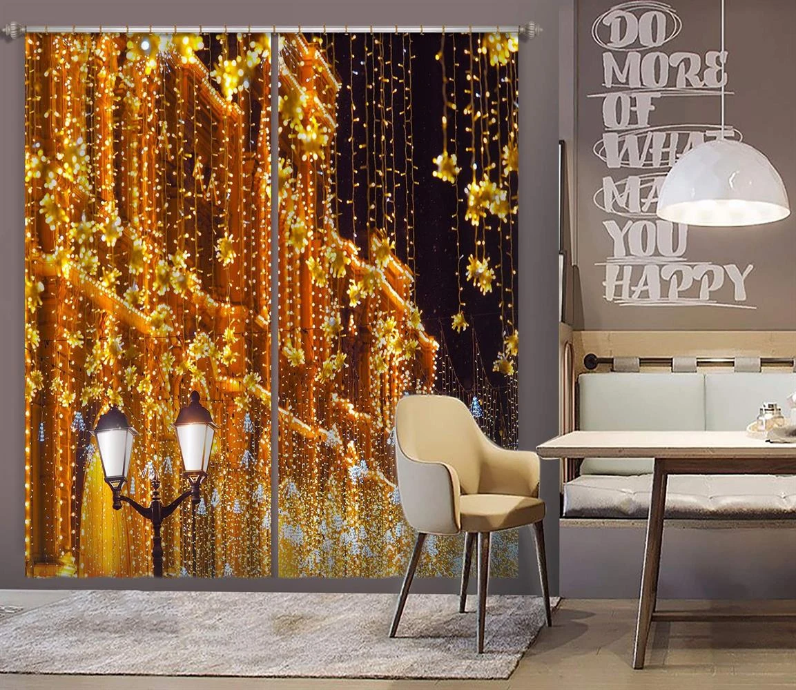 3D String Lights 52062 Christmas Blockout Photo Curtain Printing Curtains Drapes Fabric Window Xmas 5 3D String Lights 52062 Christmas Blockout Photo Curtain Printing Curtains Drapes Fabric Window Xmas - Image 3