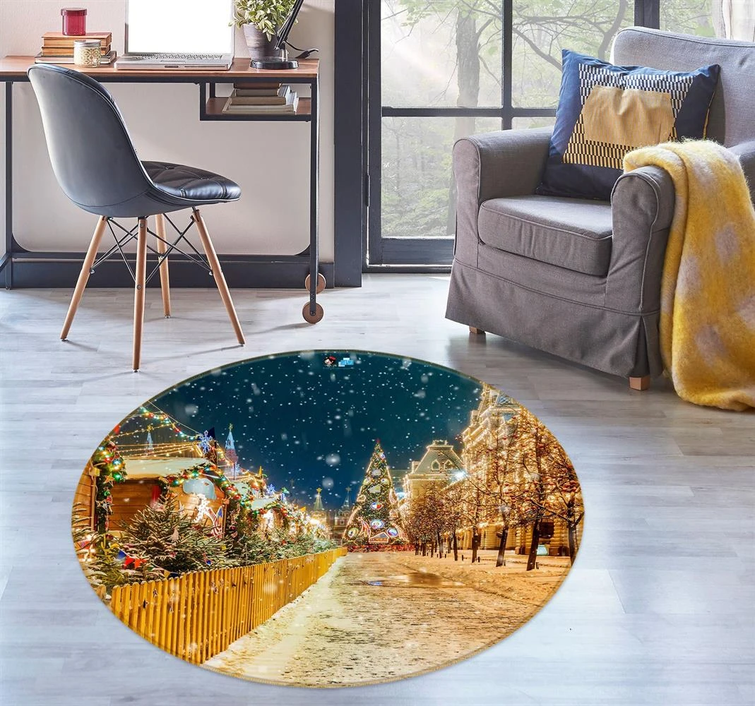 3D Street Snow Tree 54055 Christmas Round Non Slip Rug Mat Room Mat Quality Elegant Photo Carpet Xma 3 3D Street Snow Tree 54055 Christmas Round Non Slip Rug Mat Room Mat Quality Elegant Photo Carpet Xma
