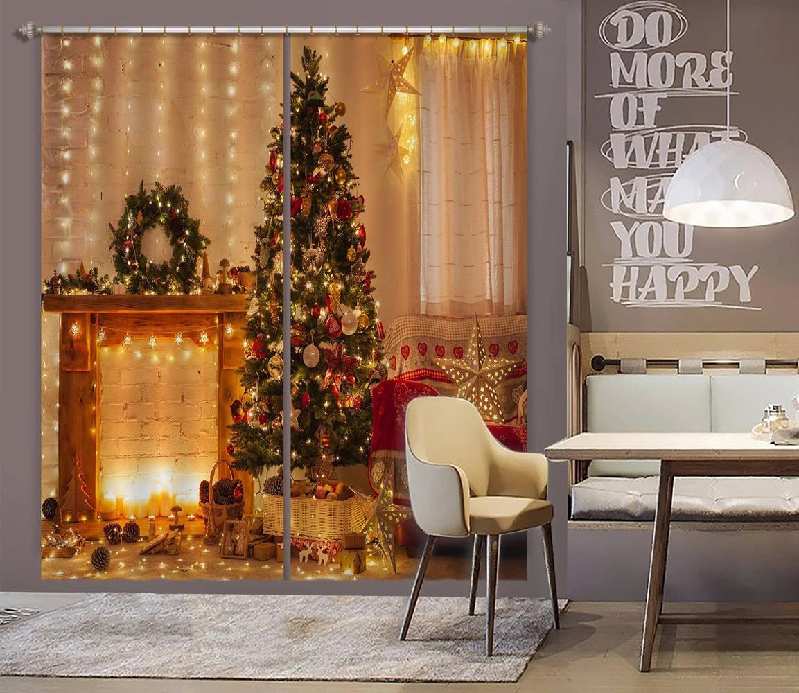3D Fireplace Tree 52077 Christmas Blockout Photo Curtain Printing Curtains Drapes Fabric Window Xmas 5 3D Fireplace Tree 52077 Christmas Blockout Photo Curtain Printing Curtains Drapes Fabric Window Xmas - Image 3