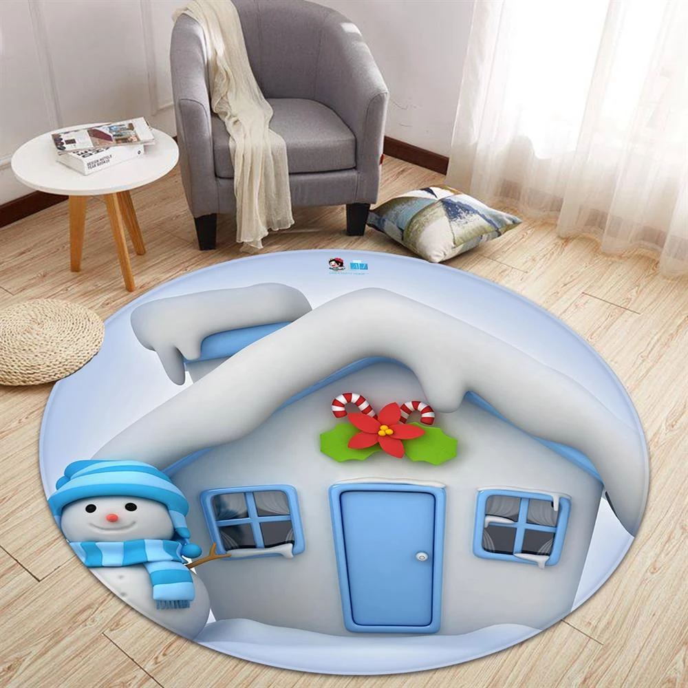 3D Snow House Snowman 65235 Christmas Round Non Slip Rug Mat Room Mat Quality Elegant Photo Carpet X 4 3D Snow House Snowman 65235 Christmas Round Non Slip Rug Mat Room Mat Quality Elegant Photo Carpet X - Image 2