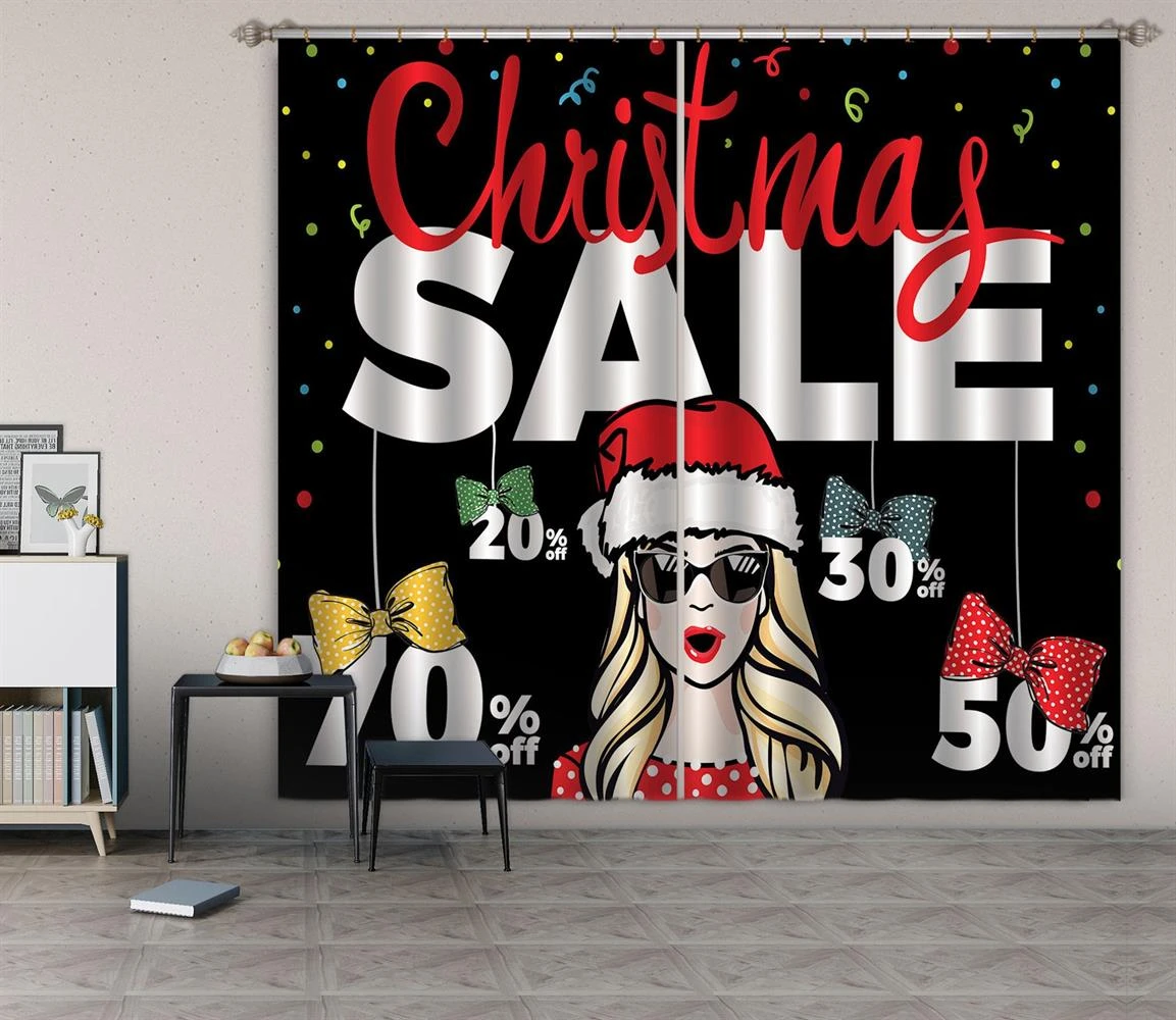 3D Christmas Hat Woman 038 Blockout Photo Curtain Printing Curtains Drapes Fabric Window 5 3D Christmas Hat Woman 038 Blockout Photo Curtain Printing Curtains Drapes Fabric Window - Image 3