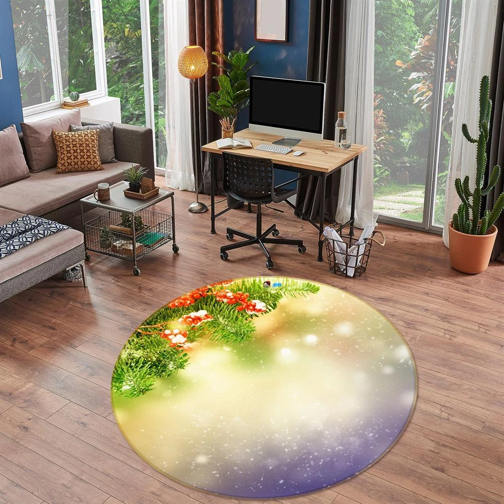 3D Branches Light Shadow 54172 Christmas Round Non Slip Rug Mat Room Mat Quality Elegant Photo Carpe 4 3D Branches Light Shadow 54172 Christmas Round Non Slip Rug Mat Room Mat Quality Elegant Photo Carpe - Image 2