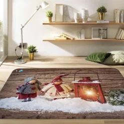 3D Candle Light Snowman Doll 65185 Christmas Non Slip Rug Mat Room Mat Quality Elegant Photo Carpet
