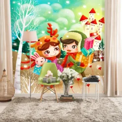 3D Happy Christmas Children 7 Wallpaper Mural Wall Mural Wall Murals Removable Wallpaper Self-adhesi -Amscan Sales Store 4ef41510dfbc474fd677555380030c4b