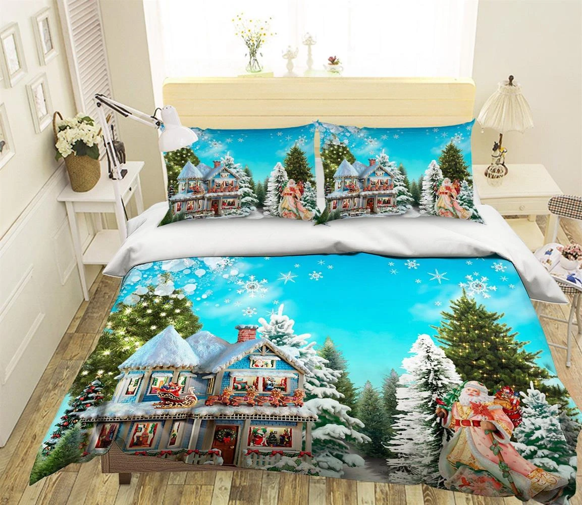 3D Christmas Villa Decoration 50 Bed Pillowcases Quilt Cover Set Bedding Set Pillowcases Duvet Cover 4 3D Christmas Villa Decoration 50 Bed Pillowcases Quilt Cover Set Bedding Set Pillowcases Duvet Cover - Image 2