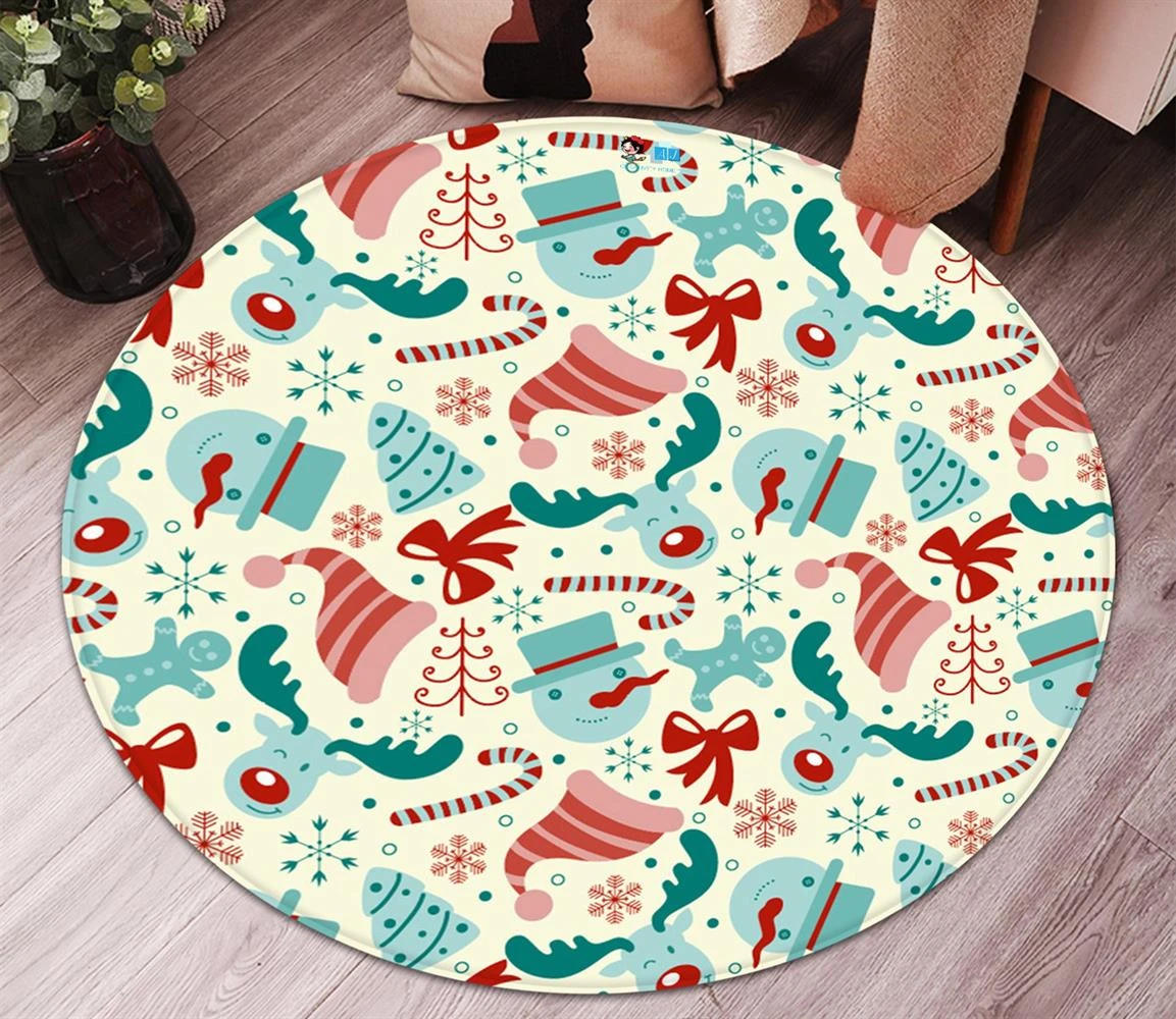 3D Hat Snowman Deer Bow 65226 Christmas Round Non Slip Rug Mat Room Mat Quality Elegant Photo Carpet 5 3D Hat Snowman Deer Bow 65226 Christmas Round Non Slip Rug Mat Room Mat Quality Elegant Photo Carpet - Image 3