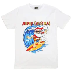 New Funny Unisex Xmas Christmas T Shirt Tee Adult Kids Mens Womens Boys Santa - Santa Surf (White)