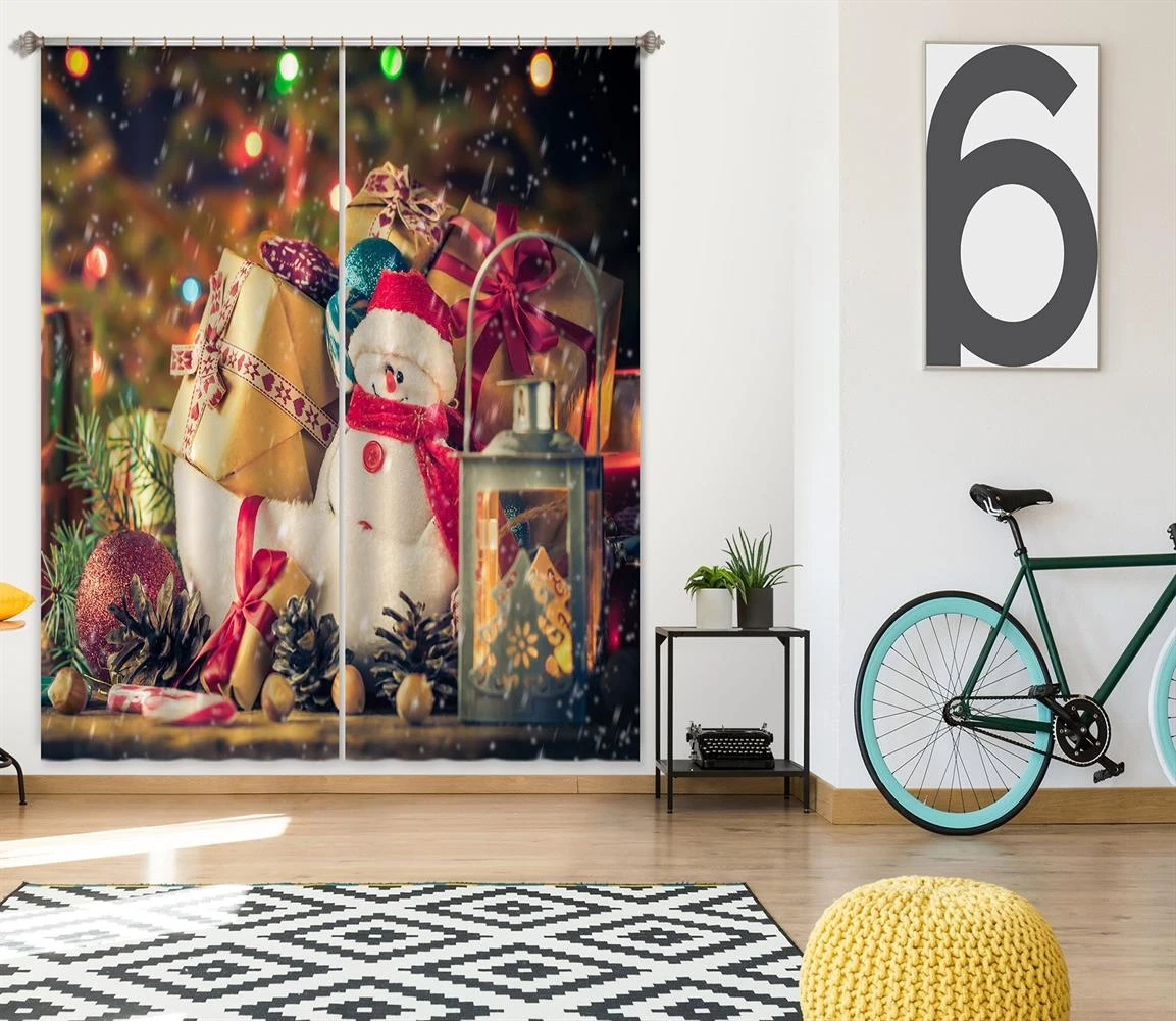 3D Snowman Doll Pile Of Gifts 52029 Christmas Blockout Photo Curtain Printing Curtains Drapes Fabric 5 3D Snowman Doll Pile Of Gifts 52029 Christmas Blockout Photo Curtain Printing Curtains Drapes Fabric - Image 3