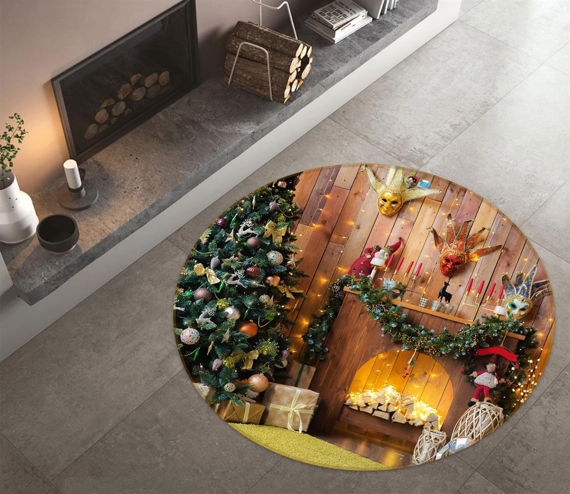 3D Fireplace Tree 54075 Christmas Round Non Slip Rug Mat Room Mat Quality Elegant Photo Carpet Xmas 3 3D Fireplace Tree 54075 Christmas Round Non Slip Rug Mat Room Mat Quality Elegant Photo Carpet Xmas