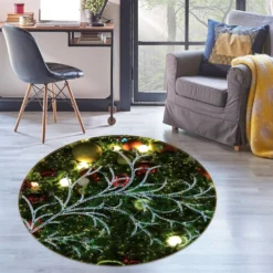 3D Branches Light 54173 Christmas Round Non Slip Rug Mat Room Mat Quality Elegant Photo Carpet Xmas