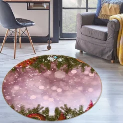 3D Branch Snowflake Light Shadow 54155 Christmas Round Non Slip Rug Mat Room Mat Quality Elegant Pho