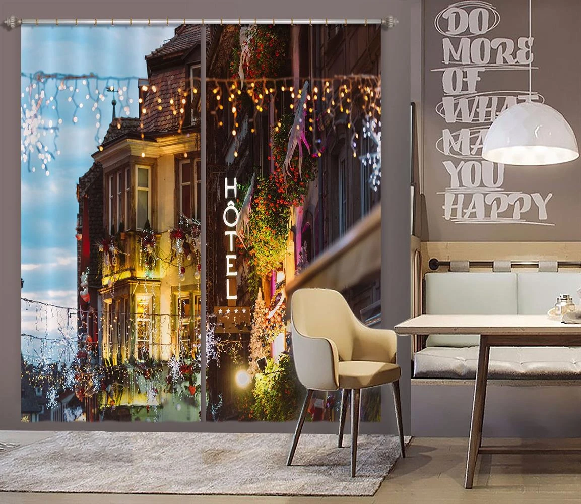 3D Houses 52035 Christmas Blockout Photo Curtain Printing Curtains Drapes Fabric Window Xmas 5 3D Houses 52035 Christmas Blockout Photo Curtain Printing Curtains Drapes Fabric Window Xmas - Image 3
