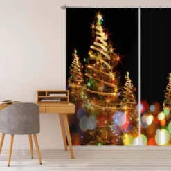 3D Tree Colored Lights 52006 Christmas Blockout Photo Curtain Printing Curtains Drapes Fabric Window
